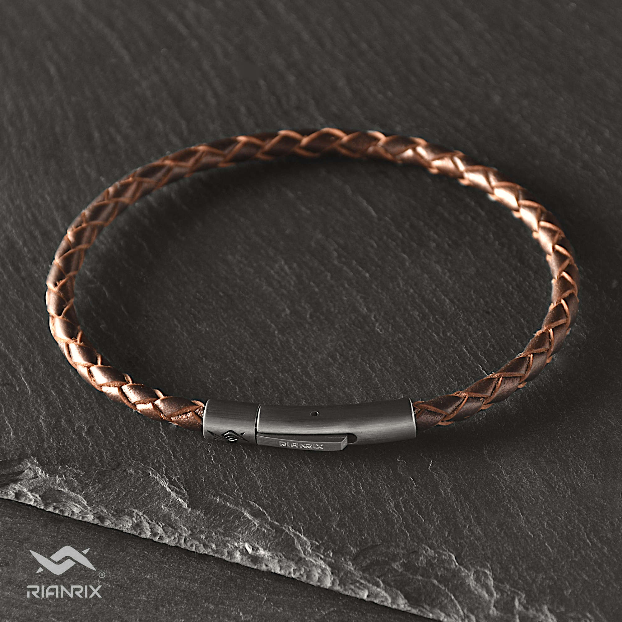 Arthur - 4mm bolo genuine leather bracelet in brown metallic