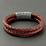 Beckett - 6mm Premium Double-Layer Leather Bracelet ( Saddle Brown)