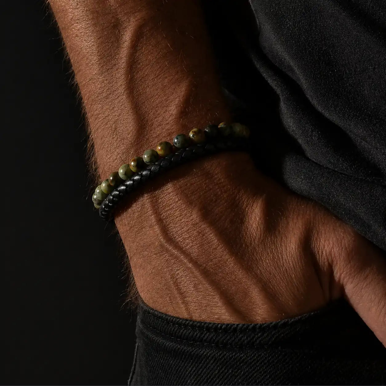 Caleb - Leather bracelet with African Turquoise stone