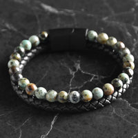 Caleb - Genuine leather bracelet with African Turquoise stone