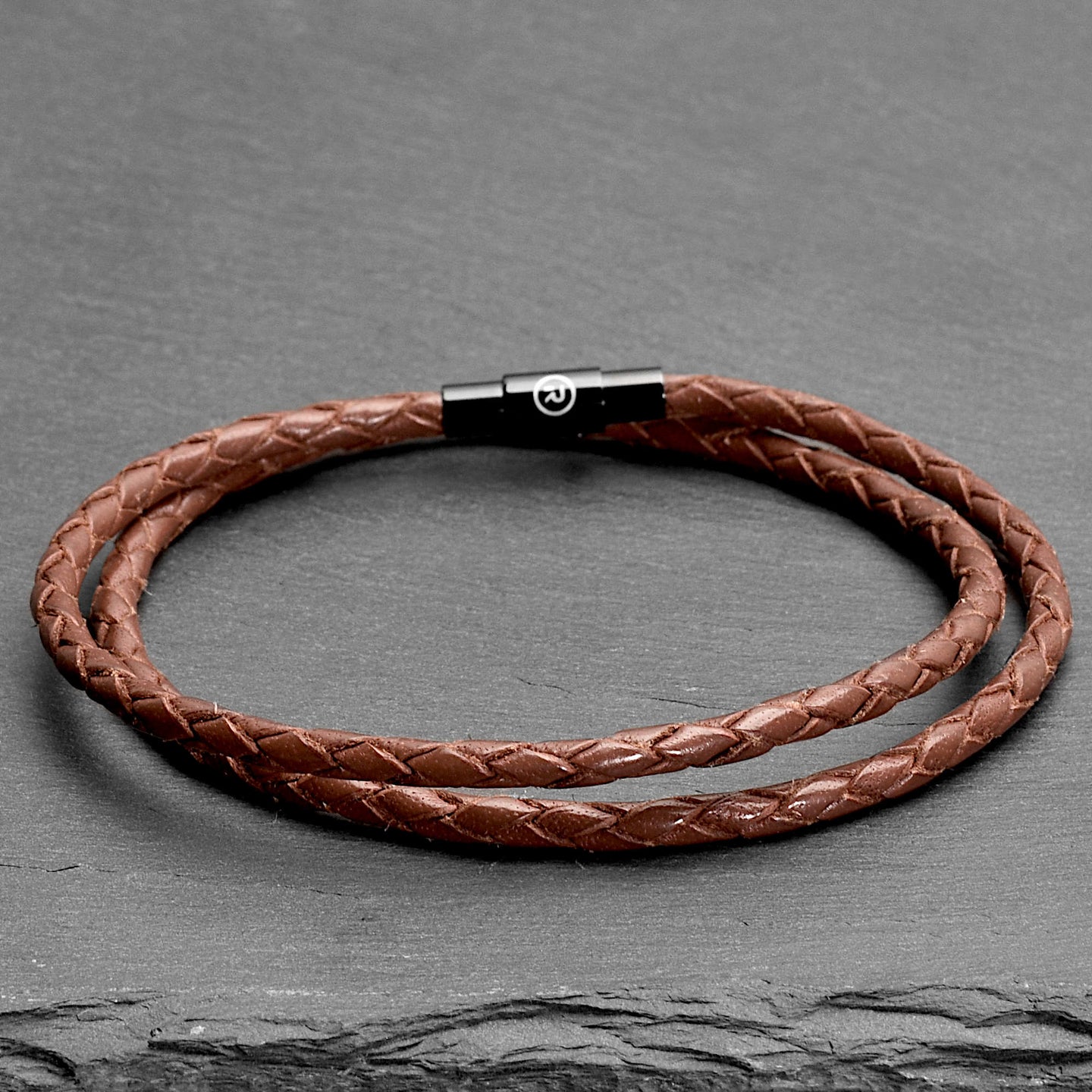 Clayton - 3mm super soft genuine leather bracelet in saddle brown