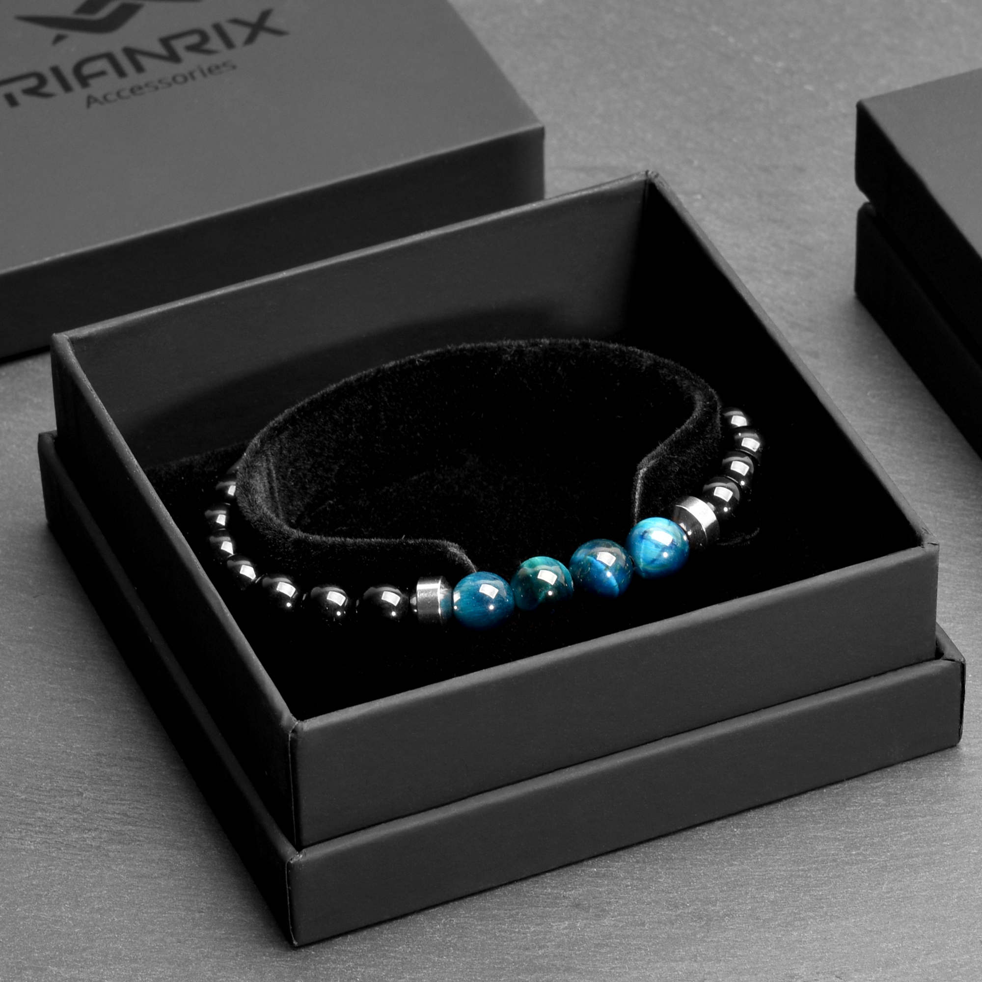 Cyrus - Blue Tiger-Eye & Onyx Bead Bracelet