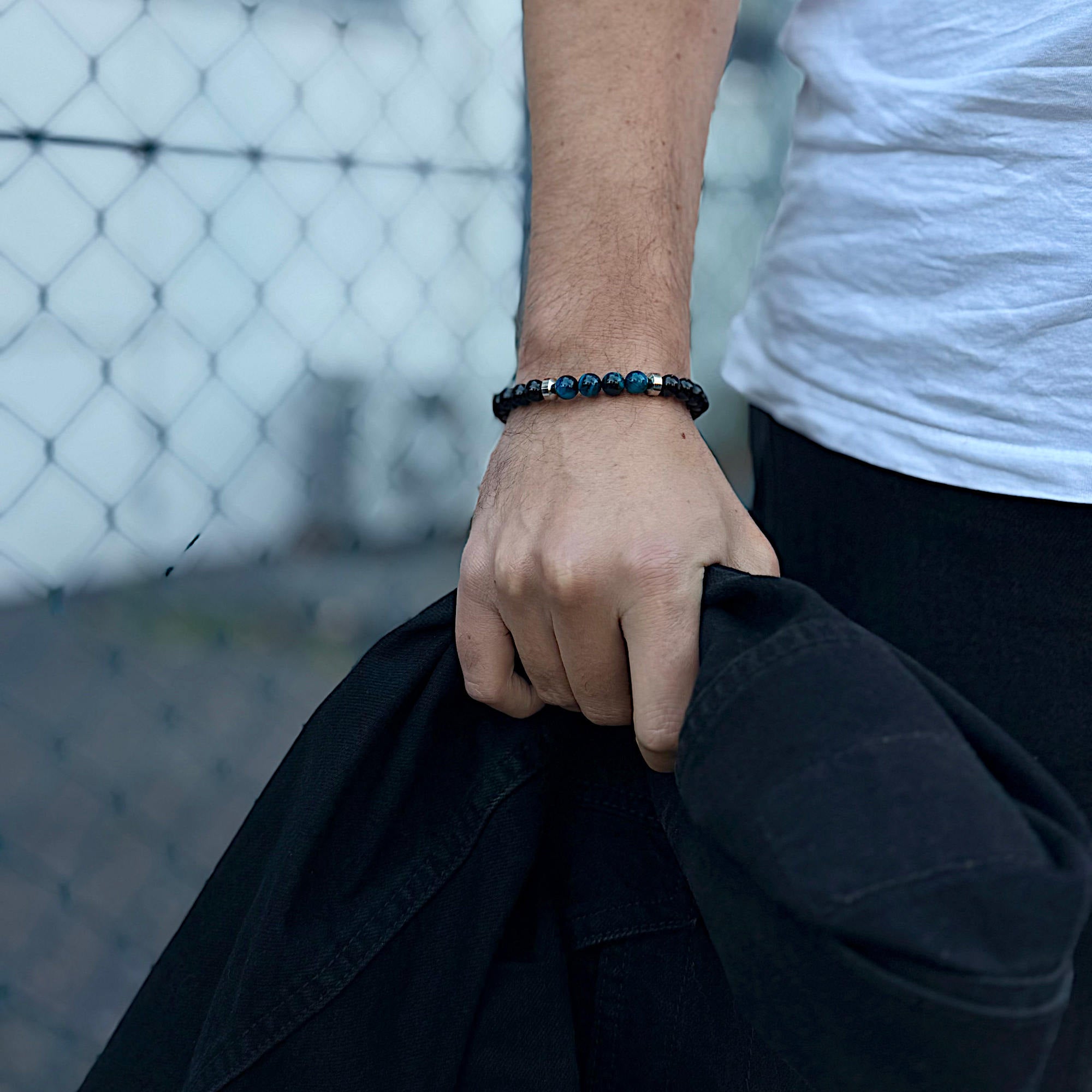 Cyrus - Blue Tiger-Eye & Onyx Bead Bracelet