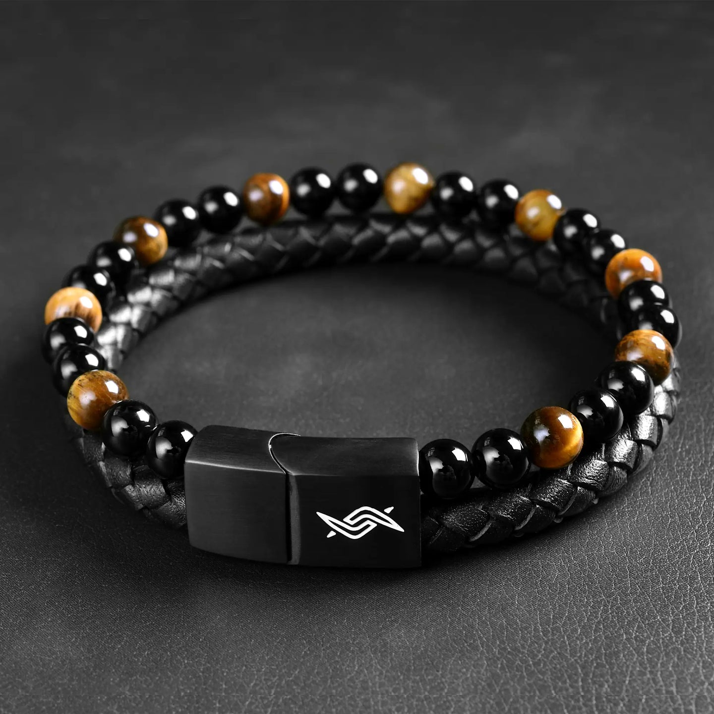 Daniel - Genuine leather bracelet with yellow tiger-eye beads