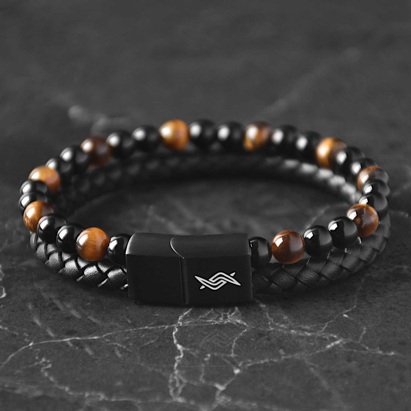 Daniel - Genuine leather bracelet with yellow tiger-eye beads