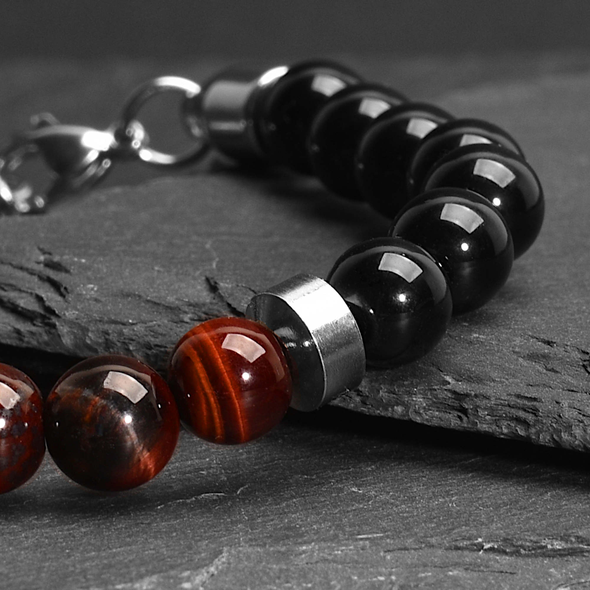 Dante - Red Tiger-Eye & Onyx Bead Bracelet