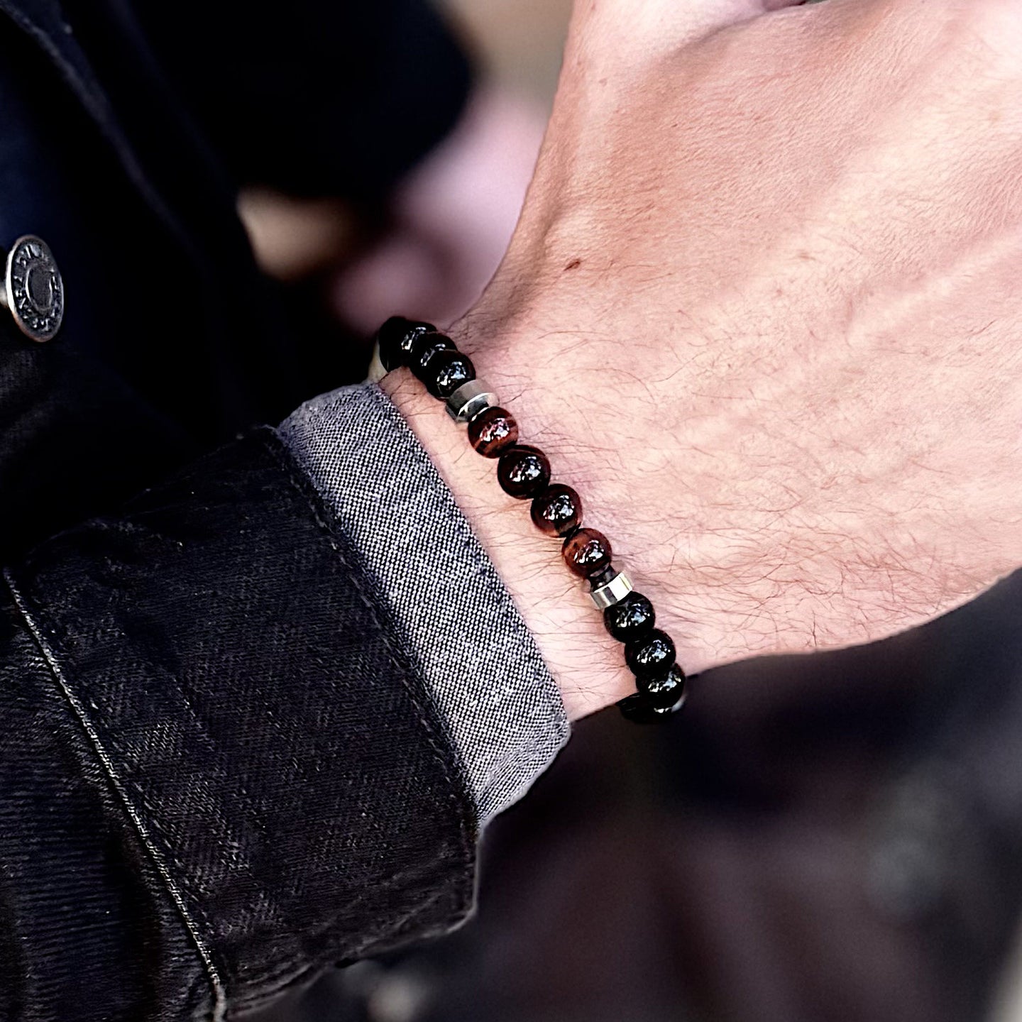 Dante - Red Tiger-Eye & Onyx Bead Bracelet