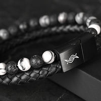 Dave - Genuine leather bracelet with lava & spiderweb beads