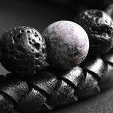 Dave - Leather bracelet with lava & spiderweb beads