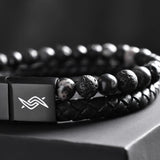 Dave - Leather bracelet with lava & spiderweb beads