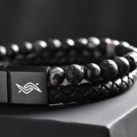 Dave - Leather bracelet with lava & spiderweb beads