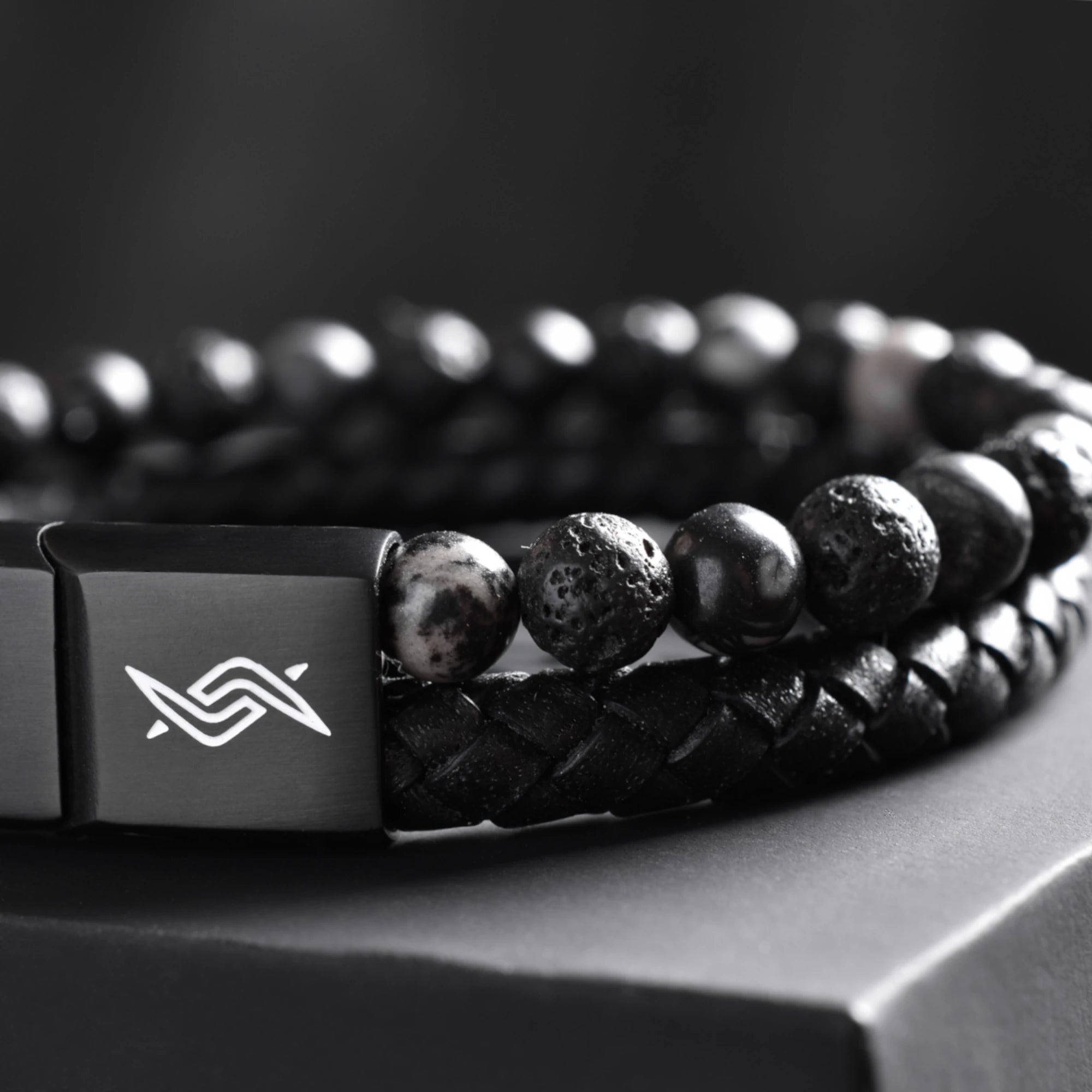 Dave - Leather bracelet with lava & spiderweb beads