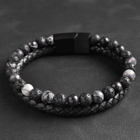 Dave - Leather bracelet with lava & spiderweb beads