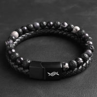 Dave - Leather bracelet with lava & spiderweb beads