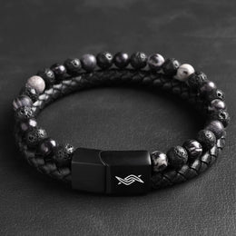 Dave - Leather bracelet with lava & spiderweb beads