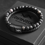 Dave - Leather bracelet with lava & spiderweb beads