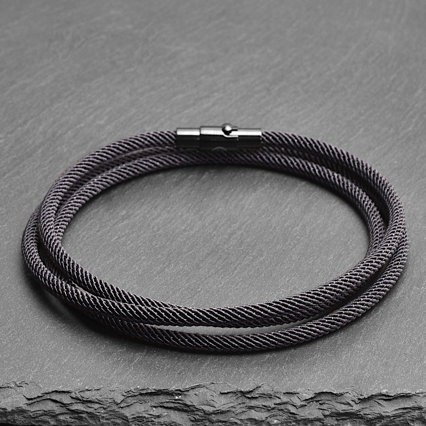 Dusk - 3mm triple-layer Milan rope bracelet in black-grey