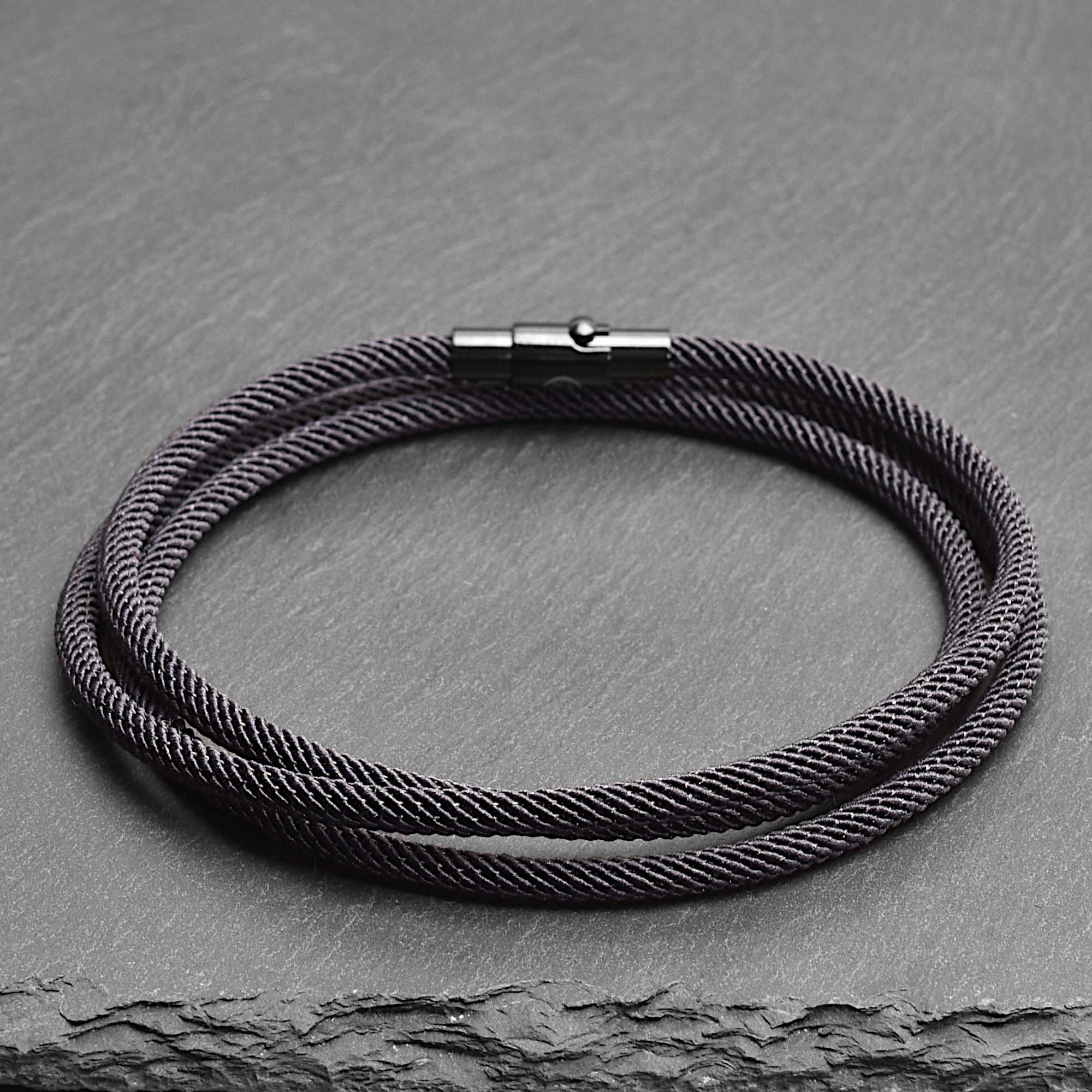 Dusk - 3mm triple-layer Milan rope bracelet in black-grey