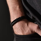 Eclipse - Leather bracelet with blue tiger-eye beads