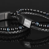 Eclipse - Genuine leather bracelet with blue tiger-eye beads