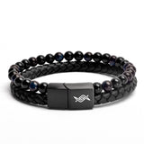 Eclipse - Genuine leather bracelet with blue tiger-eye beads