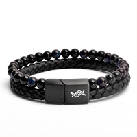 Eclipse - Genuine leather bracelet with blue tiger-eye beads