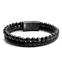 Eclipse - Genuine leather bracelet with blue tiger-eye beads