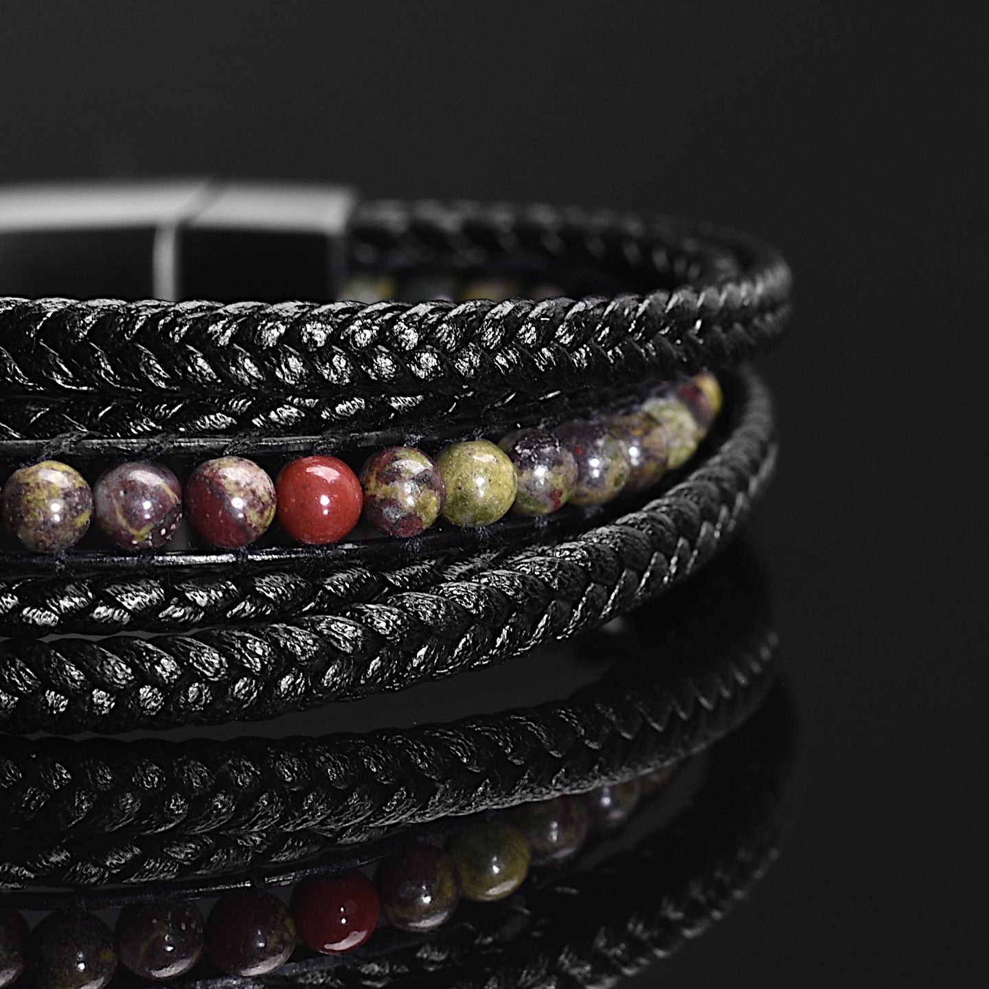 Varek - Multi-layer leather bracelet with dragon blood beads & genuine leather cords