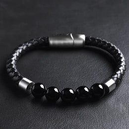 Onyx — Leather Bracelet with Onyx Stone