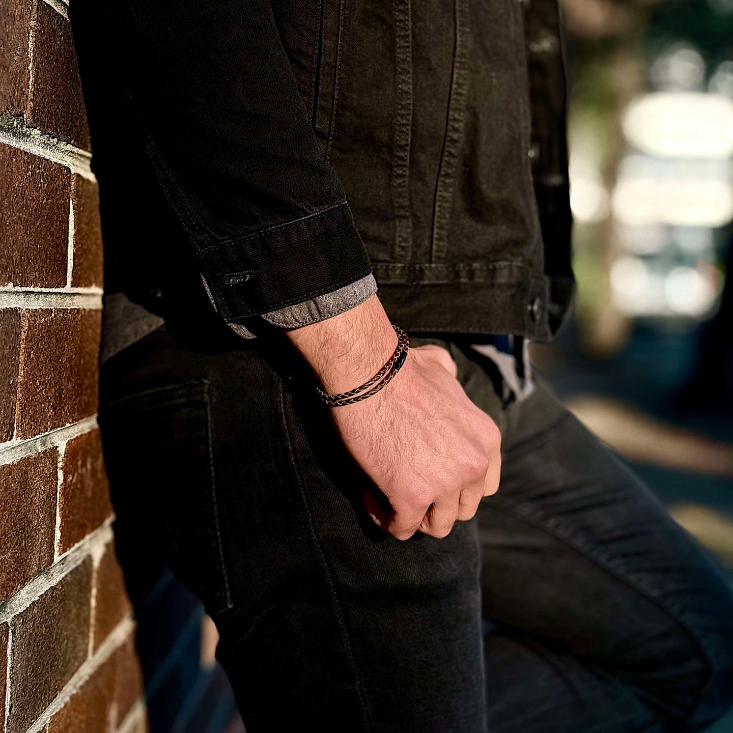 Orion - 3mm super soft genuine leather bracelet in brown metallic