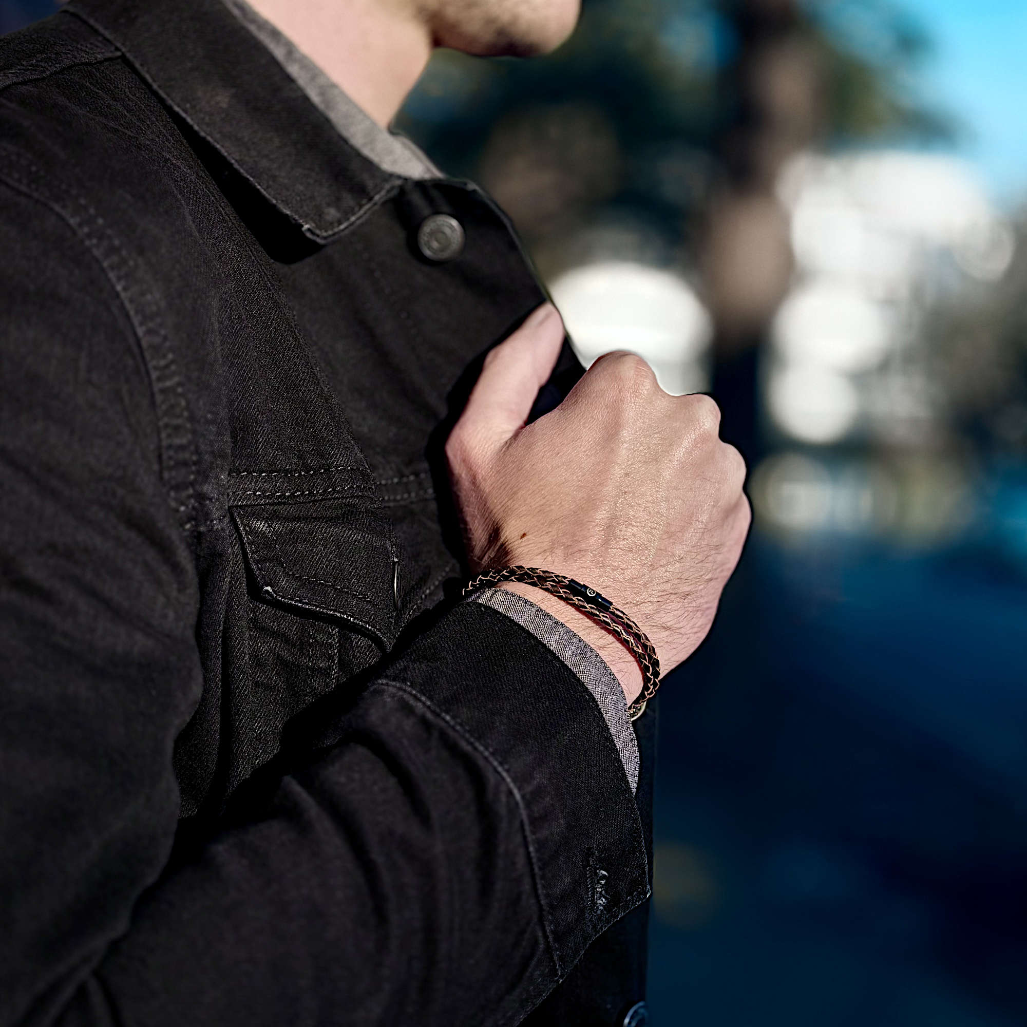Orion - 3mm super soft genuine leather bracelet in brown metallic