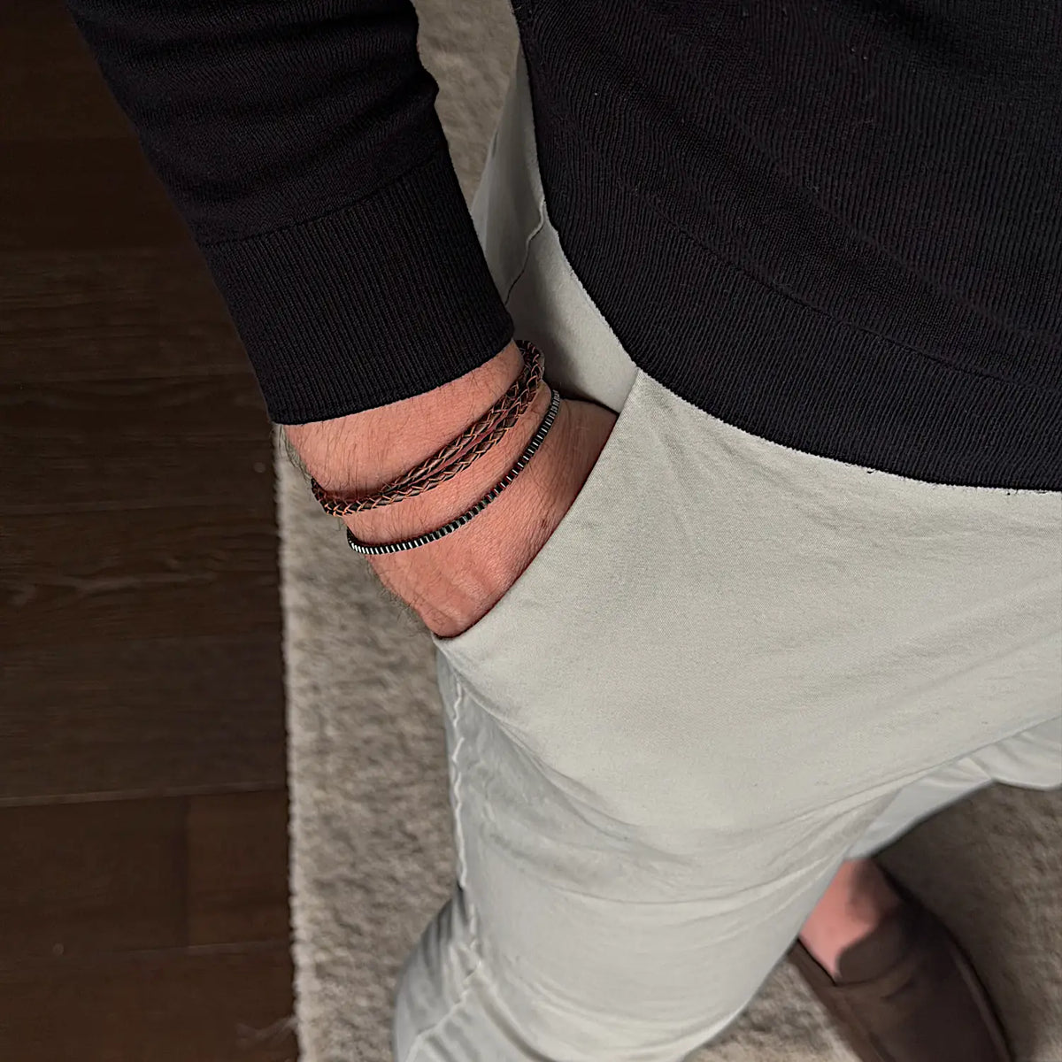 Orion & Flint – Leather & Steel Bracelet Stack
