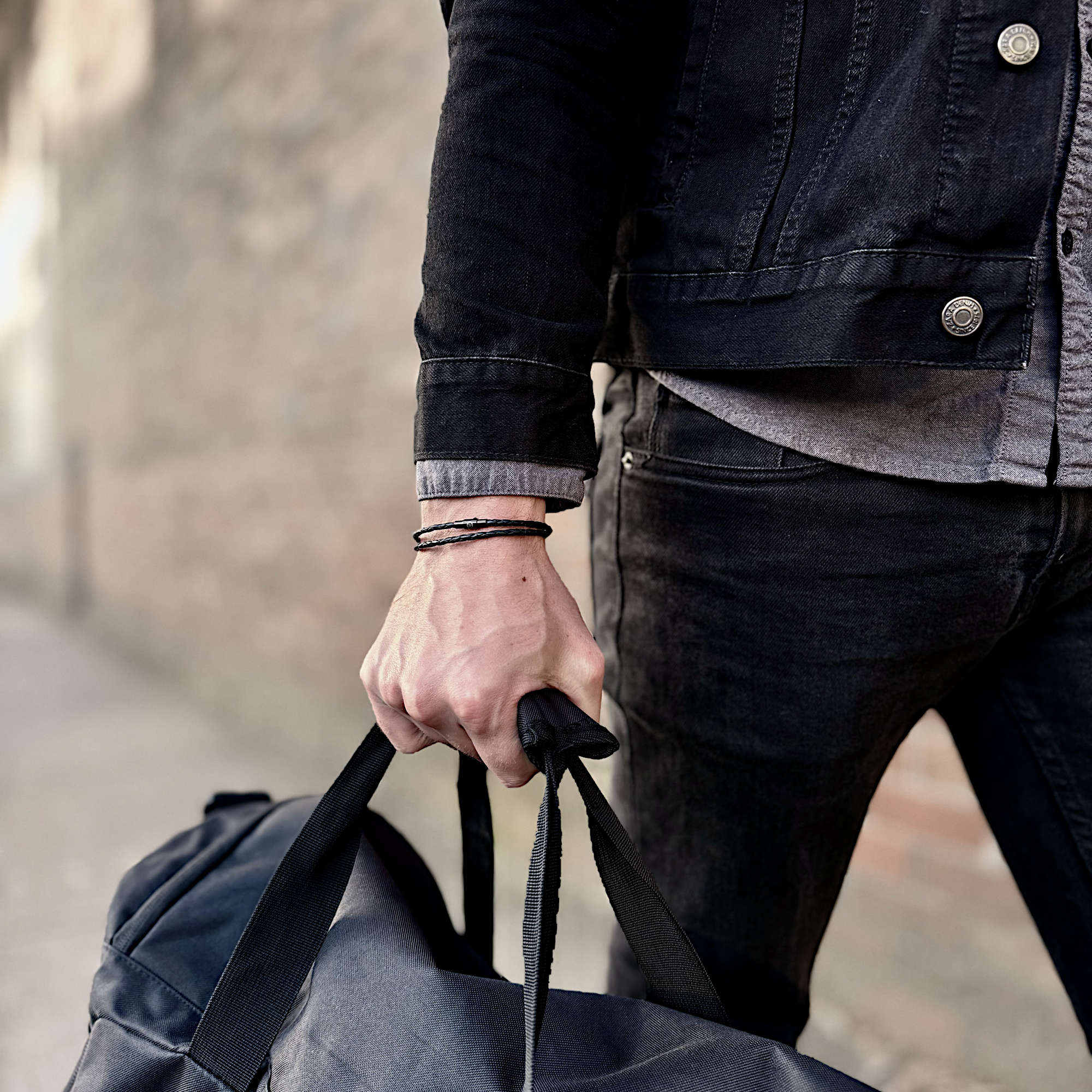 Rafe - 3mm genuine leather bracelet in black