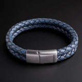 Reef – 6mm Premium Double-Layer Leather Bracelet (Navy Blue)