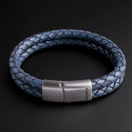 Reef – 6mm Premium Double-Layer Leather Bracelet (Navy Blue)