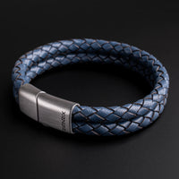 Reef – 6mm Premium Double-Layer Leather Bracelet (Navy Blue)