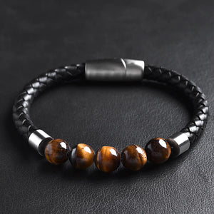 Roman — Leather Bracelet with Yellow Tiger Eye