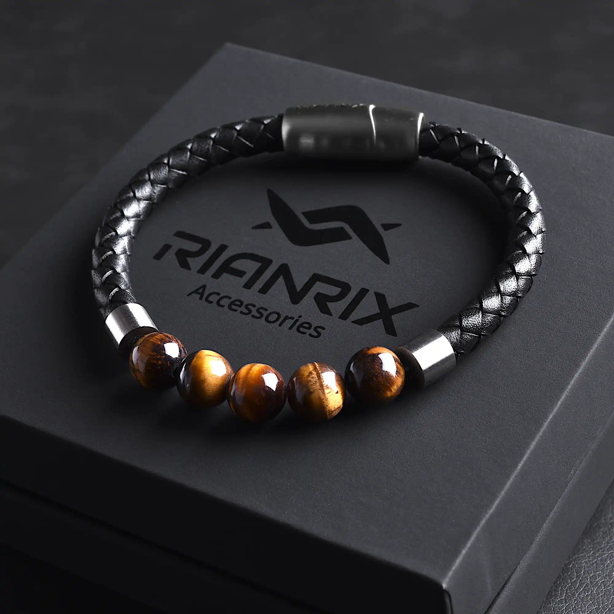 Roman — Leather Bracelet with Yellow Tiger Eye