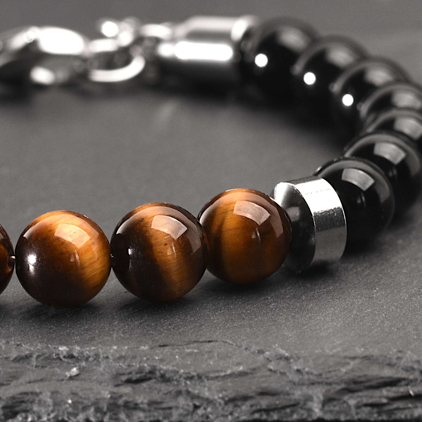 Ryker - Yellow Tiger-Eye & Onyx Bead Bracelet