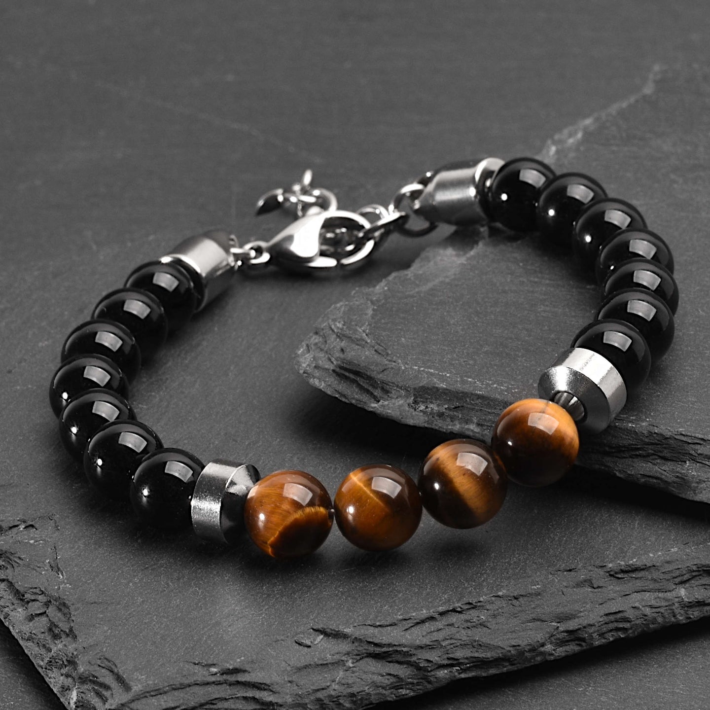 Ryker - Yellow Tiger-Eye & Onyx Bead Bracelet