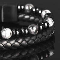 Shadow - Genuine leather bracelet with black flash stone