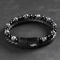 Shadow - Leather bracelet with black flash stone