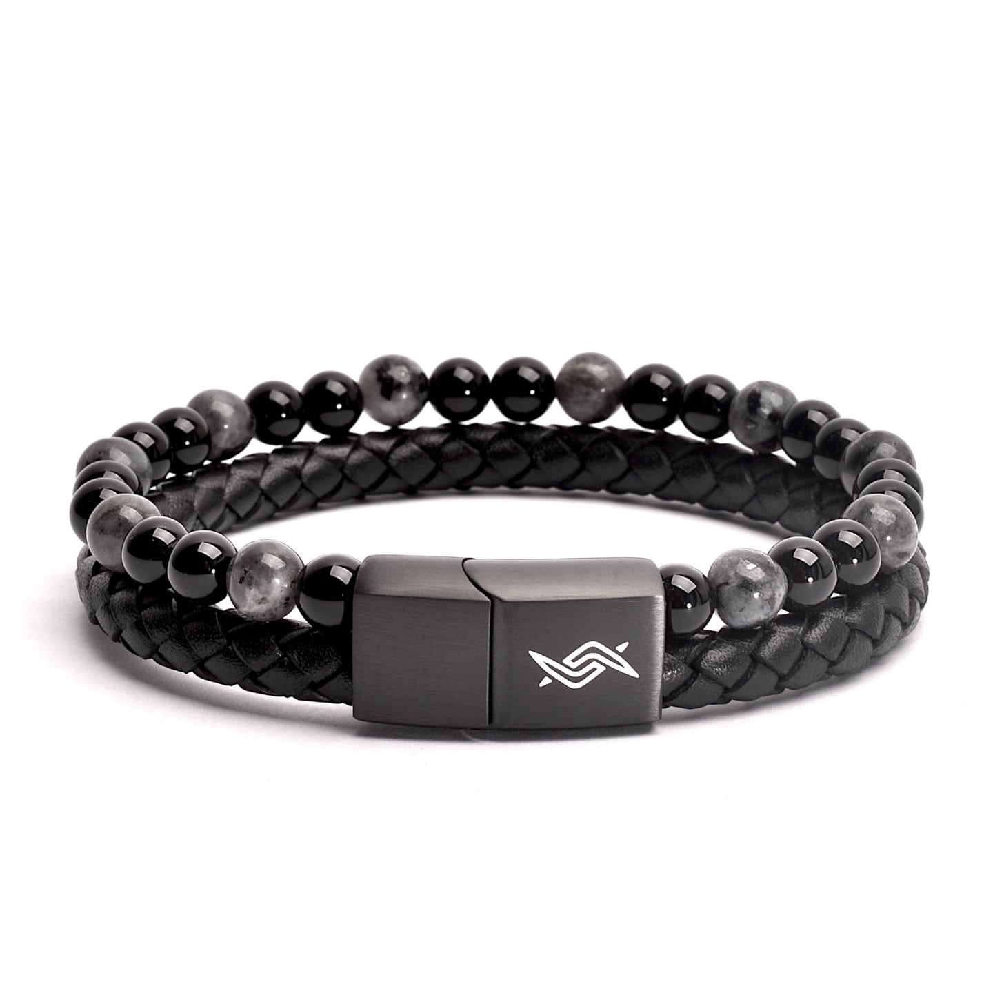 Shadow - Genuine leather bracelet with black flash stone