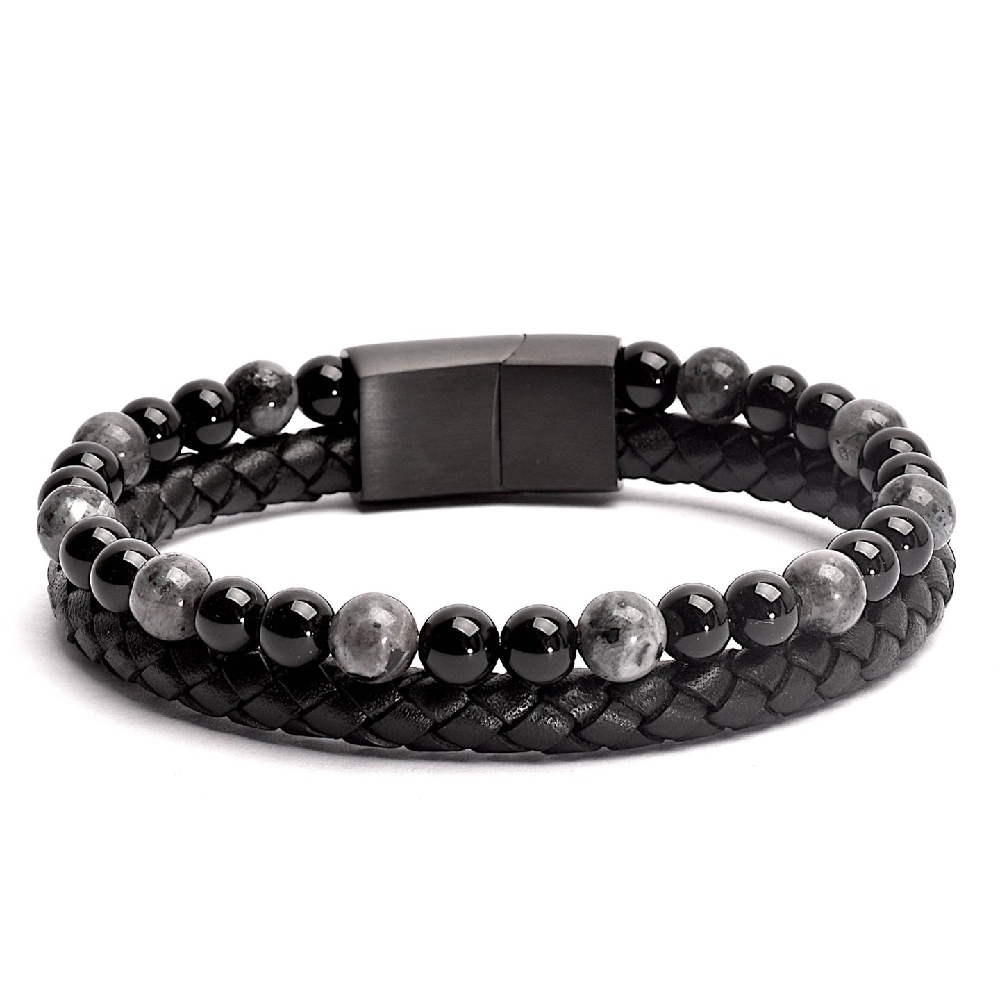 Shadow - Genuine leather bracelet with black flash stone