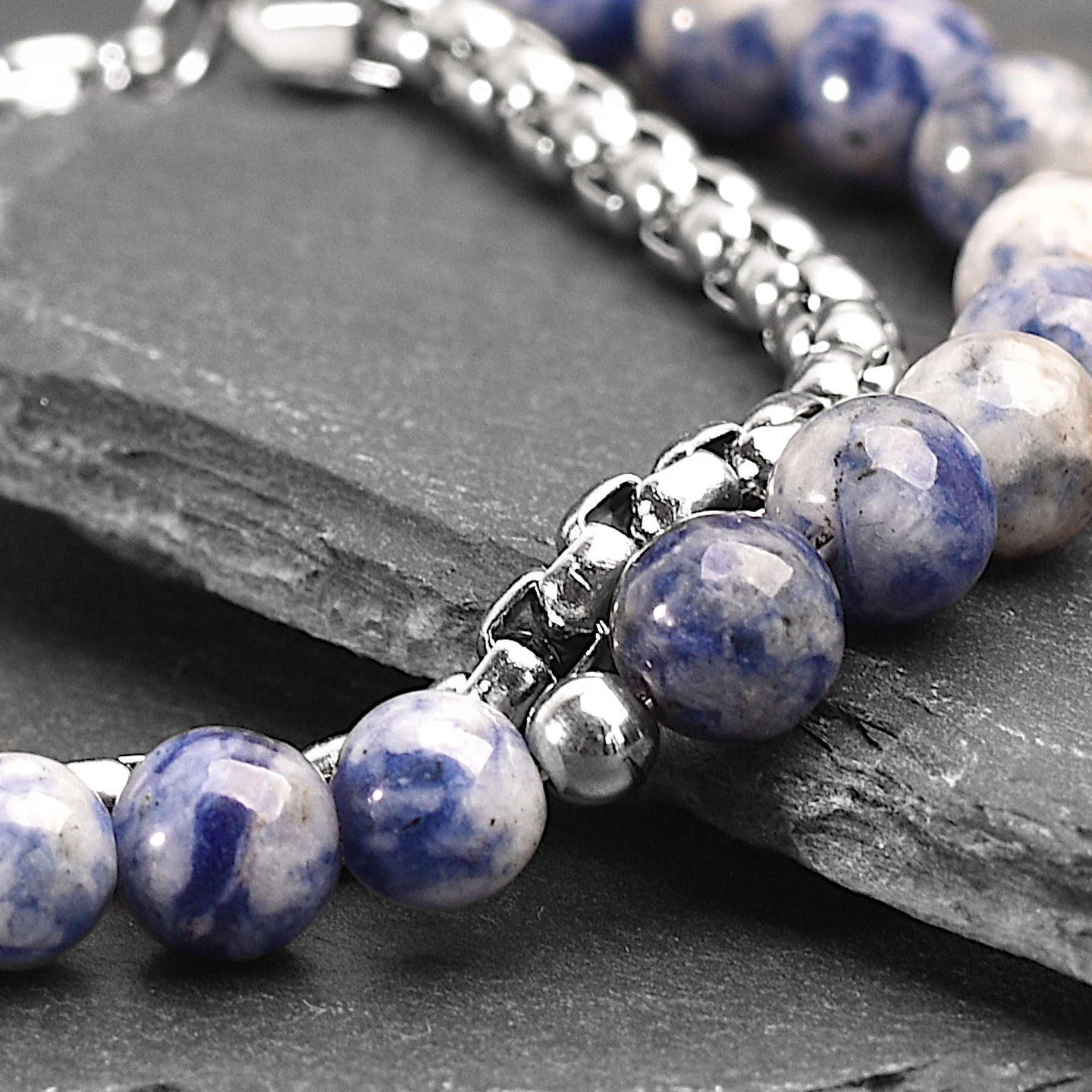 Sodalite - Sodalite natural stone and stainless steel bracelet
