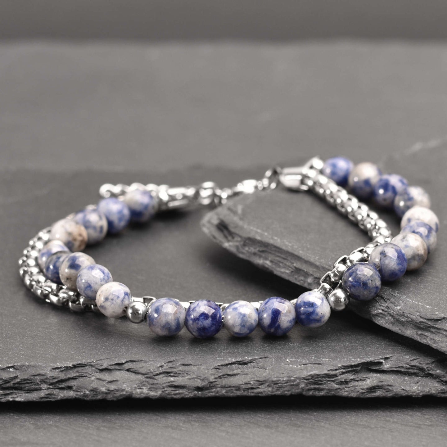 Sodalite - Sodalite natural stone and stainless steel bracelet