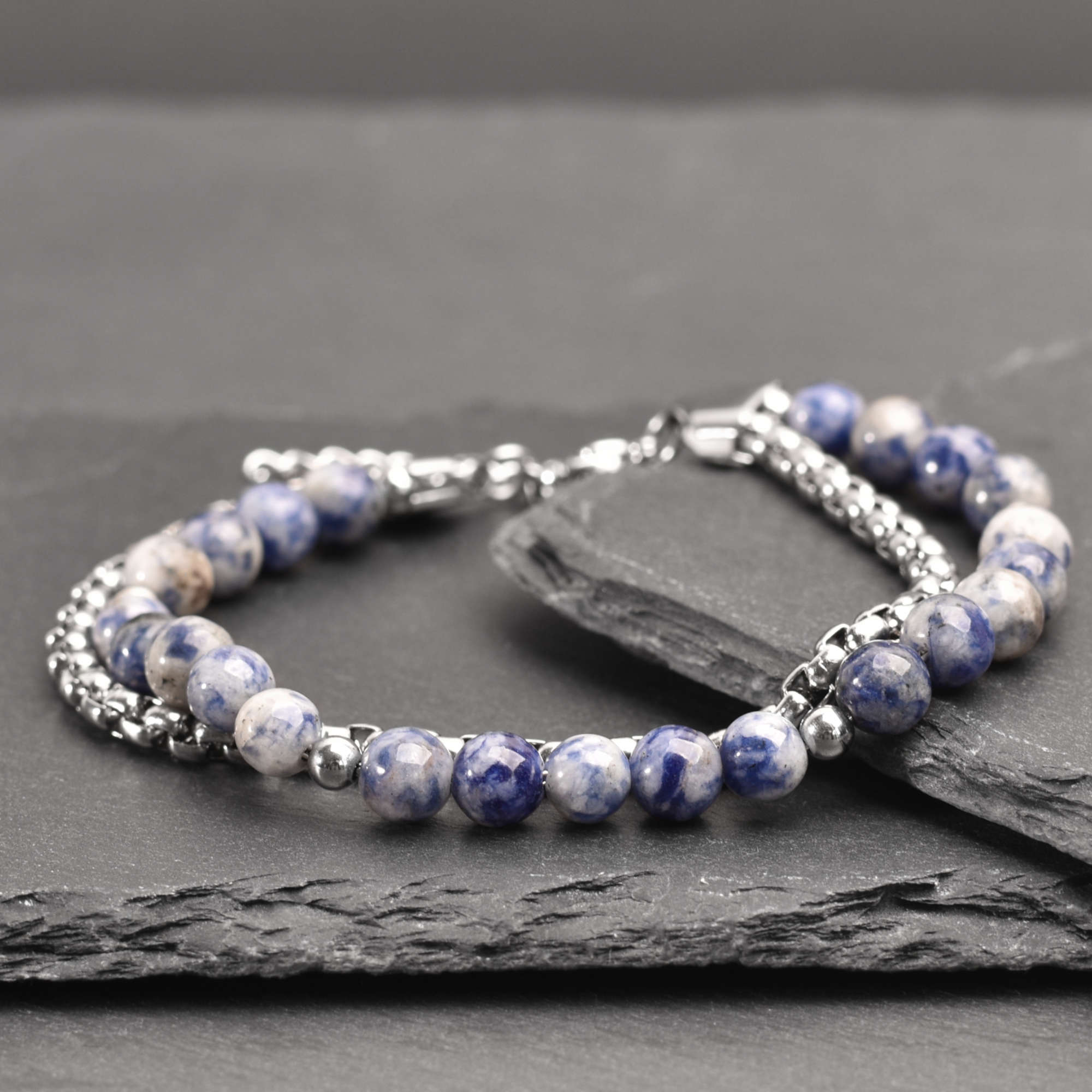 Sodalite - Sodalite natural stone and stainless steel bracelet