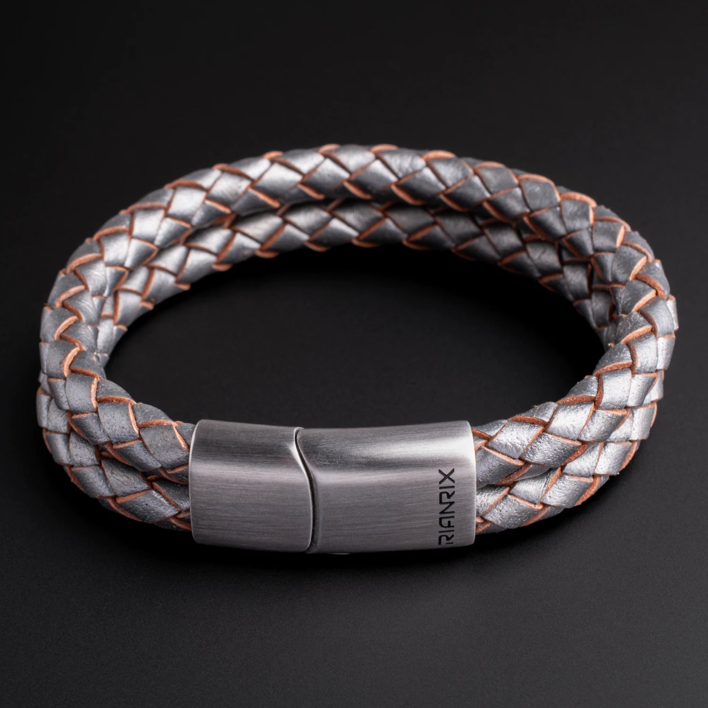 Storm – 6mm Premium Double-Layer Leather Bracelet (steel metallic)