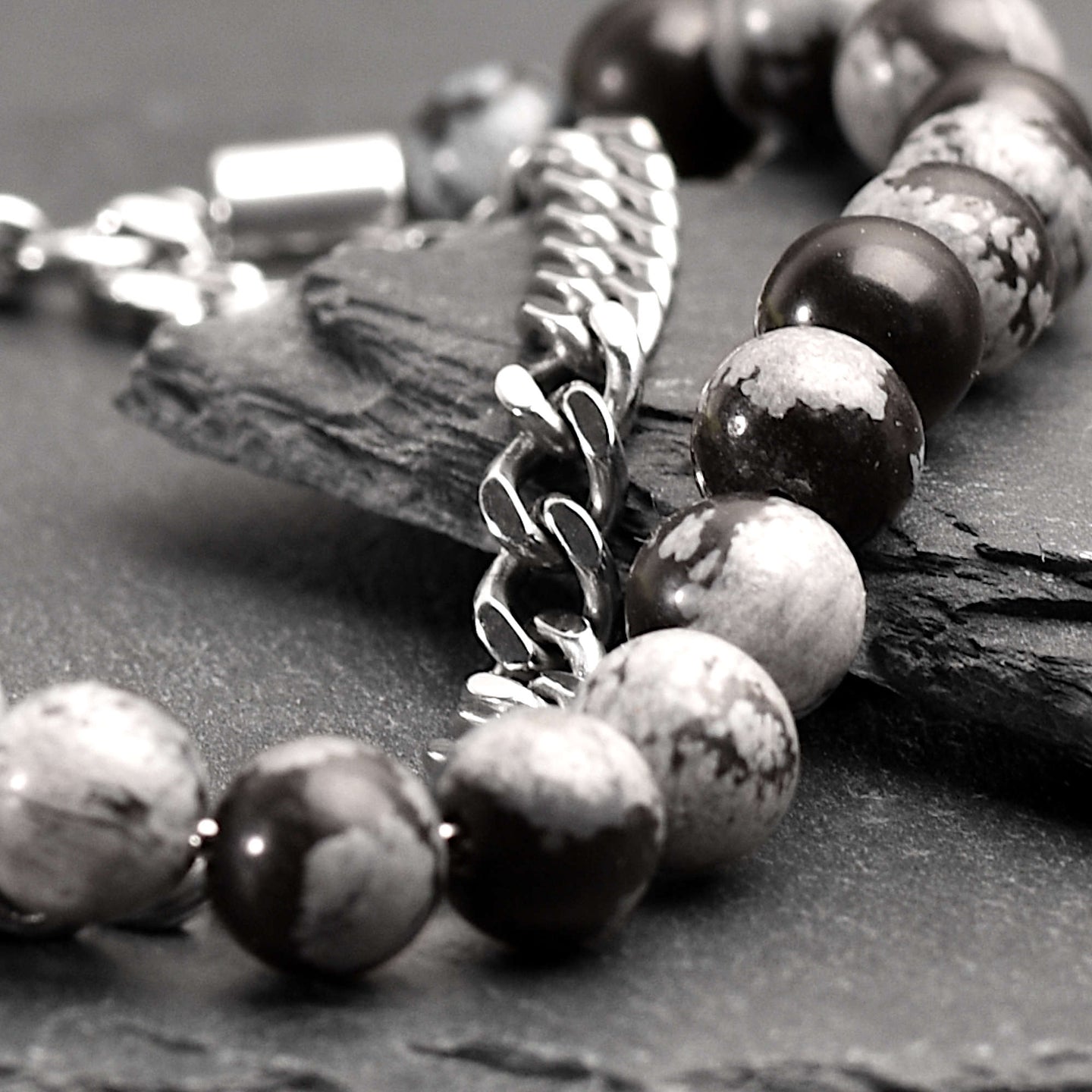 Thorne - Snowflake natural stone and stainless steel bracelet