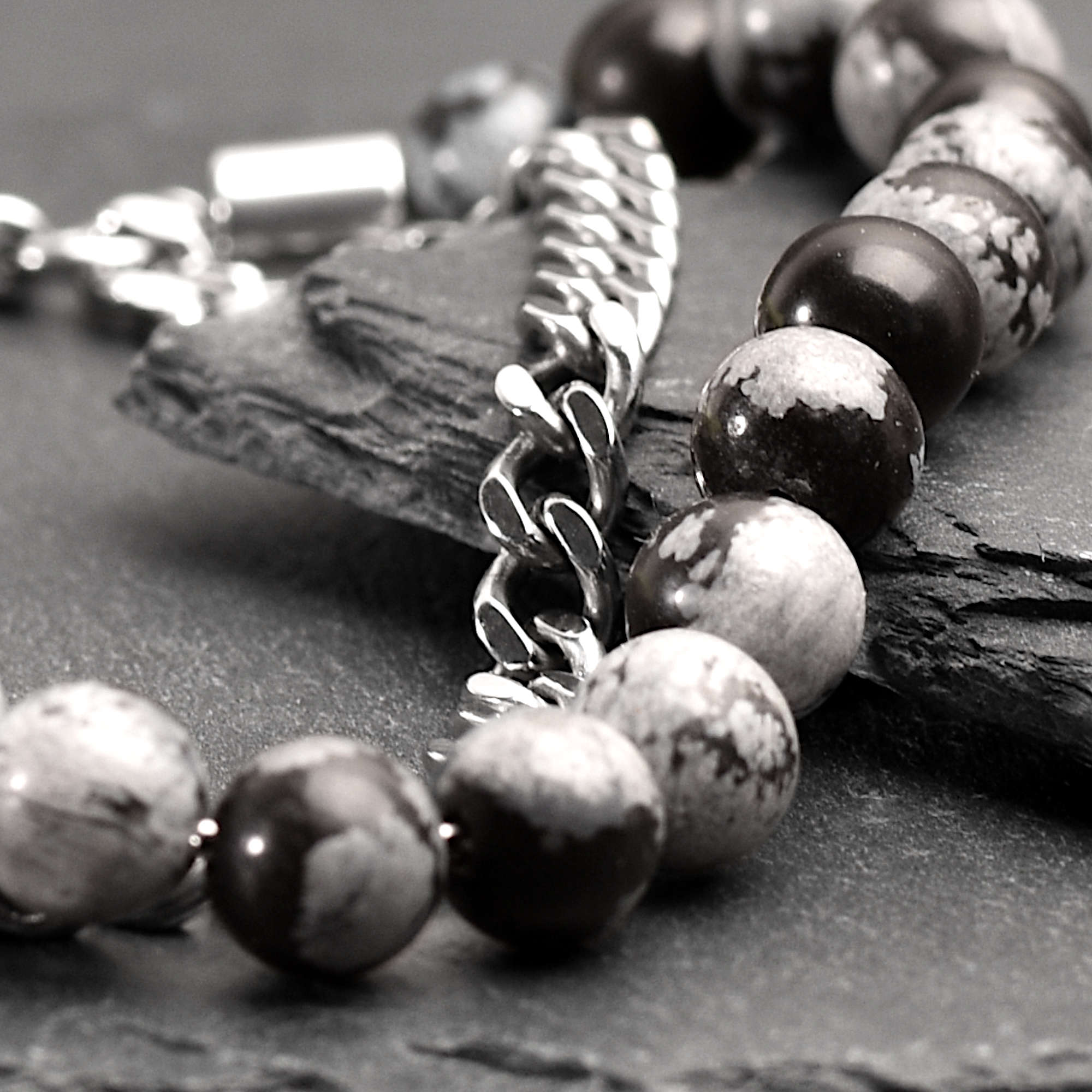 Thorne - Snowflake natural stone and stainless steel bracelet